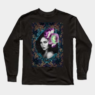 Violet and green Flower Eclectic Modern contemporary fine Artwork Portrait Long Sleeve T-Shirt